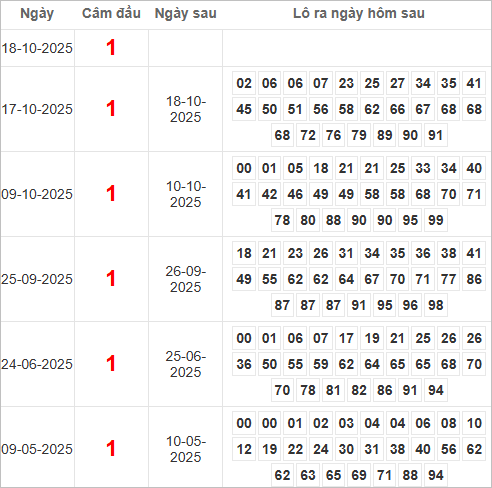 Bảng kết quả câm đầu 1 hôm sau ra lô gì?