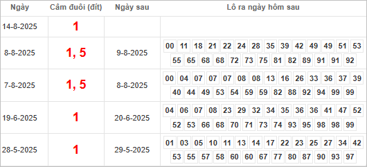 Bảng kết quả câm đuôi 1 hôm sau ra lô gì?
