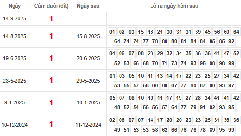 Bảng kết quả câm đuôi 1 hôm sau ra lô gì?