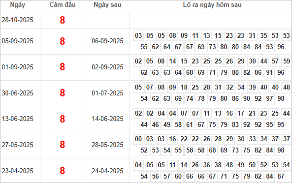 Bảng kết quả câm đầu 8 hôm sau ra lô gì?