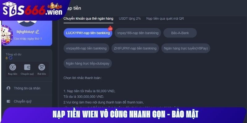 Nạp tiền Wien vô cùng nhanh gọn - bảo mật. Nạp tiền Wien vô cùng nhanh gọn - bảo mật.